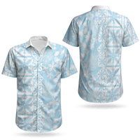 Pastel Blue Kahili Quilt Hawaii Couples Matching Tank Maxi Dress and Hawaiian Shirt Tropical Flower Seamless Half Style LT14 - Polynesian Pride
