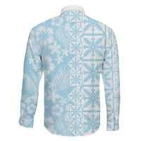 Pastel Blue Kahili Quilt Hawaii Family Matching Off Shoulder Maxi Dress and Hawaiian Shirt Tropical Flower Seamless Half Style LT14 Son's Shirt Blue - Polynesian Pride
