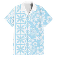 Pastel Blue Kahili Quilt Hawaii Family Matching Off Shoulder Short Dress and Hawaiian Shirt Tropical Flower Seamless Half Style LT14 Dad's Shirt - Short Sleeve Blue - Polynesian Pride