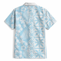 Pastel Blue Kahili Quilt Hawaii Hawaiian Shirt Tropical Flower Seamless Half Style LT14 - Polynesian Pride