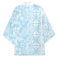 Pastel Blue Kahili Quilt Hawaii Kimono Tropical Flower Seamless Half Style