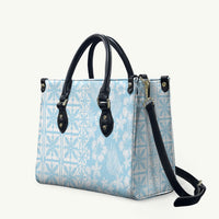 Pastel Blue Kahili Quilt Hawaii Leather Bag Tropical Flower Seamless Half Style