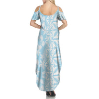 Pastel Blue Kahili Quilt Hawaii Summer Maxi Dress Tropical Flower Seamless Half Style LT14 - Polynesian Pride