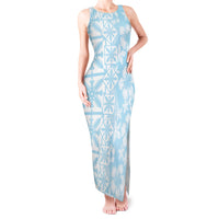 Pastel Blue Kahili Quilt Hawaii Tank Maxi Dress Tropical Flower Seamless Half Style LT14 Women Blue - Polynesian Pride