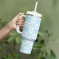 Pastel Blue Kahili Quilt Hawaii Tumbler With Handle Tropical Flower Seamless Half Style
