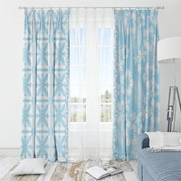 Pastel Blue Kahili Quilt Hawaii Window Curtain Tropical Flower Seamless Half Style