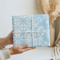 Pastel Blue Kahili Quilt Hawaii Wrapping Paper Tropical Flower Seamless Half Style