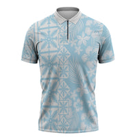 Pastel Blue Kahili Quilt Hawaii Zipper Polo Shirt Tropical Flower Seamless Half Style LT14 Blue - Polynesian Pride