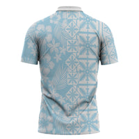 Pastel Blue Kahili Quilt Hawaii Zipper Polo Shirt Tropical Flower Seamless Half Style LT14 - Polynesian Pride