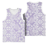 Pastel Purple Kahili Quilt Hawaii Basketball Jersey Tropical Flower Seamless Half Style LT14 - Polynesian Pride