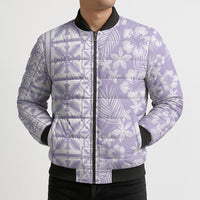 Pastel Purple Kahili Quilt Hawaii Bomber Puffer Jacket Tropical Flower Seamless Half Style