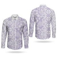 Pastel Purple Kahili Quilt Hawaii Couples Matching Mermaid Dress and Long Sleeve Button Shirt Tropical Flower Seamless Half Style LT14 - Polynesian Pride
