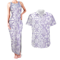 Pastel Purple Kahili Quilt Hawaii Couples Matching Tank Maxi Dress and Hawaiian Shirt Tropical Flower Seamless Half Style LT14 Purple - Polynesian Pride
