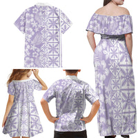 Pastel Purple Kahili Quilt Hawaii Family Matching Off Shoulder Maxi Dress and Hawaiian Shirt Tropical Flower Seamless Half Style LT14 - Polynesian Pride
