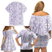 Pastel Purple Kahili Quilt Hawaii Family Matching Off Shoulder Short Dress and Hawaiian Shirt Tropical Flower Seamless Half Style LT14 - Polynesian Pride