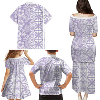 Pastel Purple Kahili Quilt Hawaii Family Matching Puletasi and Hawaiian Shirt Tropical Flower Seamless Half Style LT14 - Polynesian Pride