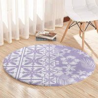 Pastel Purple Kahili Quilt Hawaii Round Carpet Tropical Flower Seamless Half Style