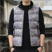 Pastel Purple Kahili Quilt Hawaii Sleeveless Puffer Jacket Tropical Flower Seamless Half Style