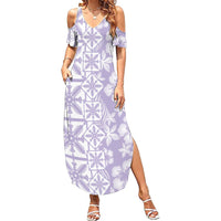 Pastel Purple Kahili Quilt Hawaii Summer Maxi Dress Tropical Flower Seamless Half Style LT14 Women Purple - Polynesian Pride