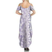 Pastel Purple Kahili Quilt Hawaii Summer Maxi Dress Tropical Flower Seamless Half Style LT14 - Polynesian Pride