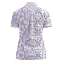 Pastel Purple Kahili Quilt Hawaii Women Polo Shirt Tropical Flower Seamless Half Style