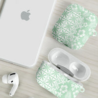 Pastel Green Kahili Quilt Hawaii AirPods Case Tropical Flower Seamless Half Style