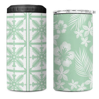 Pastel Green Kahili Quilt Hawaii 4 in 1 Can Cooler Tumbler Tropical Flower Seamless Half Style
