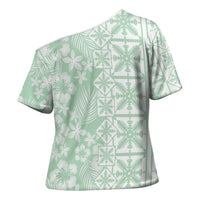 Pastel Green Kahili Quilt Hawaii Cross Shoulder Shirt Tropical Flower Seamless Half Style