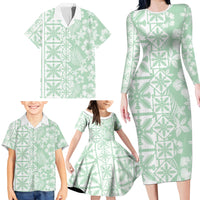 Pastel Green Kahili Quilt Hawaii Family Matching Long Sleeve Bodycon Dress and Hawaiian Shirt Tropical Flower Seamless Half Style LT14 - Polynesian Pride