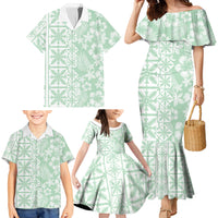 Pastel Green Kahili Quilt Hawaii Family Matching Mermaid Dress and Hawaiian Shirt Tropical Flower Seamless Half Style LT14 - Polynesian Pride