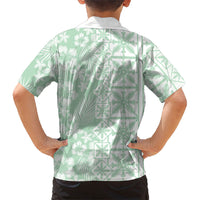 Pastel Green Kahili Quilt Hawaii Family Matching Off The Shoulder Long Sleeve Dress and Hawaiian Shirt Tropical Flower Seamless Half Style LT14 - Polynesian Pride
