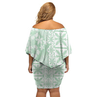 Pastel Green Kahili Quilt Hawaii Family Matching Off Shoulder Short Dress and Hawaiian Shirt Tropical Flower Seamless Half Style LT14 - Polynesian Pride