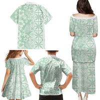 Pastel Green Kahili Quilt Hawaii Family Matching Puletasi and Hawaiian Shirt Tropical Flower Seamless Half Style LT14 - Polynesian Pride