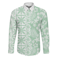 Pastel Green Kahili Quilt Hawaii Family Matching Short Sleeve Bodycon Dress and Hawaiian Shirt Tropical Flower Seamless Half Style LT14 Dad's Shirt - Long Sleeve Green - Polynesian Pride