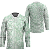 Pastel Green Kahili Quilt Hawaii Hockey Jersey Tropical Flower Seamless Half Style