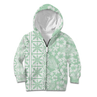 Pastel Green Kahili Quilt Hawaii Kid Hoodie Tropical Flower Seamless Half Style