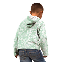 Pastel Green Kahili Quilt Hawaii Kid Hoodie Tropical Flower Seamless Half Style