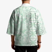 Pastel Green Kahili Quilt Hawaii Kimono Tropical Flower Seamless Half Style