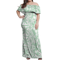 Pastel Green Kahili Quilt Hawaii Off Shoulder Maxi Dress Tropical Flower Seamless Half Style LT14 Women Green - Polynesian Pride