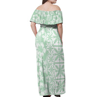 Pastel Green Kahili Quilt Hawaii Off Shoulder Maxi Dress Tropical Flower Seamless Half Style LT14 - Polynesian Pride