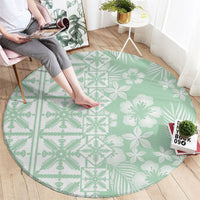 Pastel Green Kahili Quilt Hawaii Round Carpet Tropical Flower Seamless Half Style
