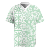 Pastel Green Kahili Quilt Hawaii Rugby Jersey Tropical Flower Seamless Half Style