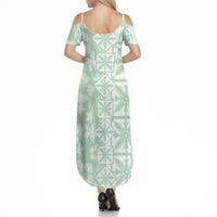 Pastel Green Kahili Quilt Hawaii Summer Maxi Dress Tropical Flower Seamless Half Style LT14 - Polynesian Pride