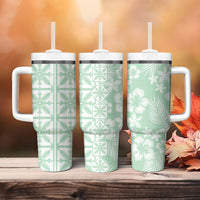 Pastel Green Kahili Quilt Hawaii Tumbler With Handle Tropical Flower Seamless Half Style