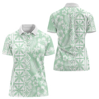 Pastel Green Kahili Quilt Hawaii Women Polo Shirt Tropical Flower Seamless Half Style