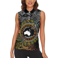 Personalised Australia And Vanuatu Women Sleeveless Polo Shirt Aboriginal Lizard Polynesia Ni-Van Pig Tusk