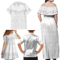 Tokelau White Sunday Family Matching Off Shoulder Maxi Dress and Hawaiian Shirt Polynesian Pattern Gardenia Thunbergia LT14 - Polynesian Pride