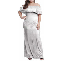 Tokelau White Sunday Family Matching Off Shoulder Maxi Dress and Hawaiian Shirt Polynesian Pattern Gardenia Thunbergia LT14 Mom's Dress White - Polynesian Pride