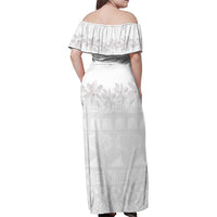 Tokelau White Sunday Family Matching Off Shoulder Maxi Dress and Hawaiian Shirt Polynesian Pattern Gardenia Thunbergia LT14 - Polynesian Pride