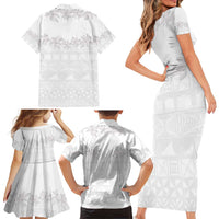 Tokelau White Sunday Family Matching Short Sleeve Bodycon Dress and Hawaiian Shirt Polynesian Pattern Gardenia Thunbergia LT14 - Polynesian Pride